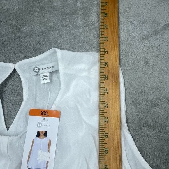 Cristina B XXL White Sleeveless Blouse 60% Viscose 40% Polyester d0265 - Picture 4 of 8